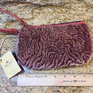 Patricia Nash Burgundy Red Sherpa and Leather Wristlet